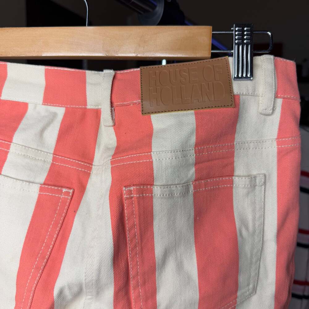 House of Holland Pink and White Striped Denim Shorts - Picture 1 of 6